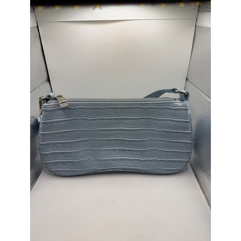 JW PEI Eva Shoulder Bag Light Blue Croc Embossed Vegan Leather Baguette